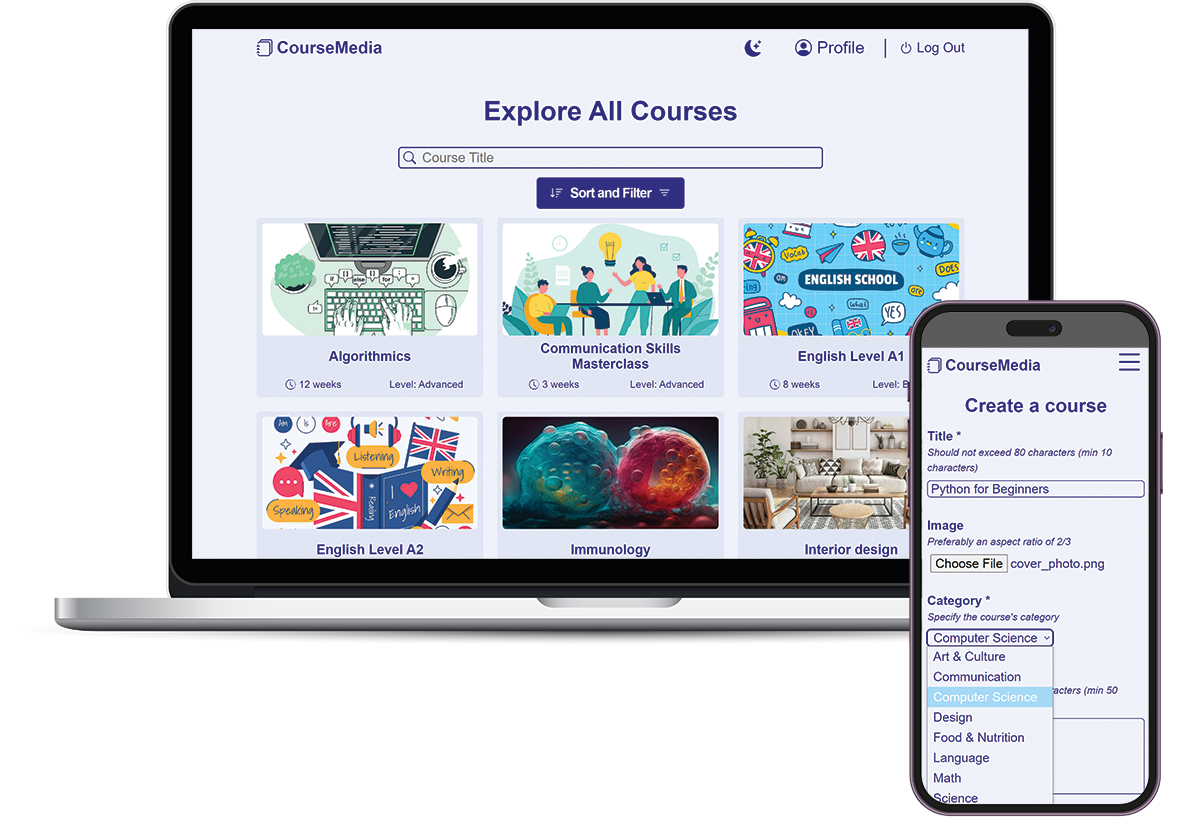 CourseMedia preview on Desktop and mobile