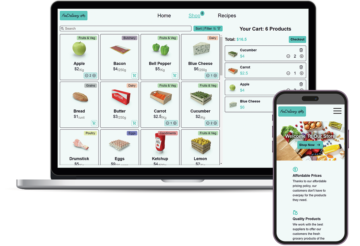 FooDelivery preview on Desktop and mobile